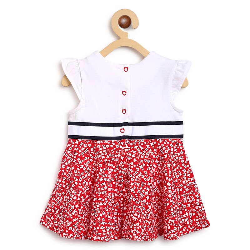 Girls White and Red Printed Short Sleeve Dress image number 1